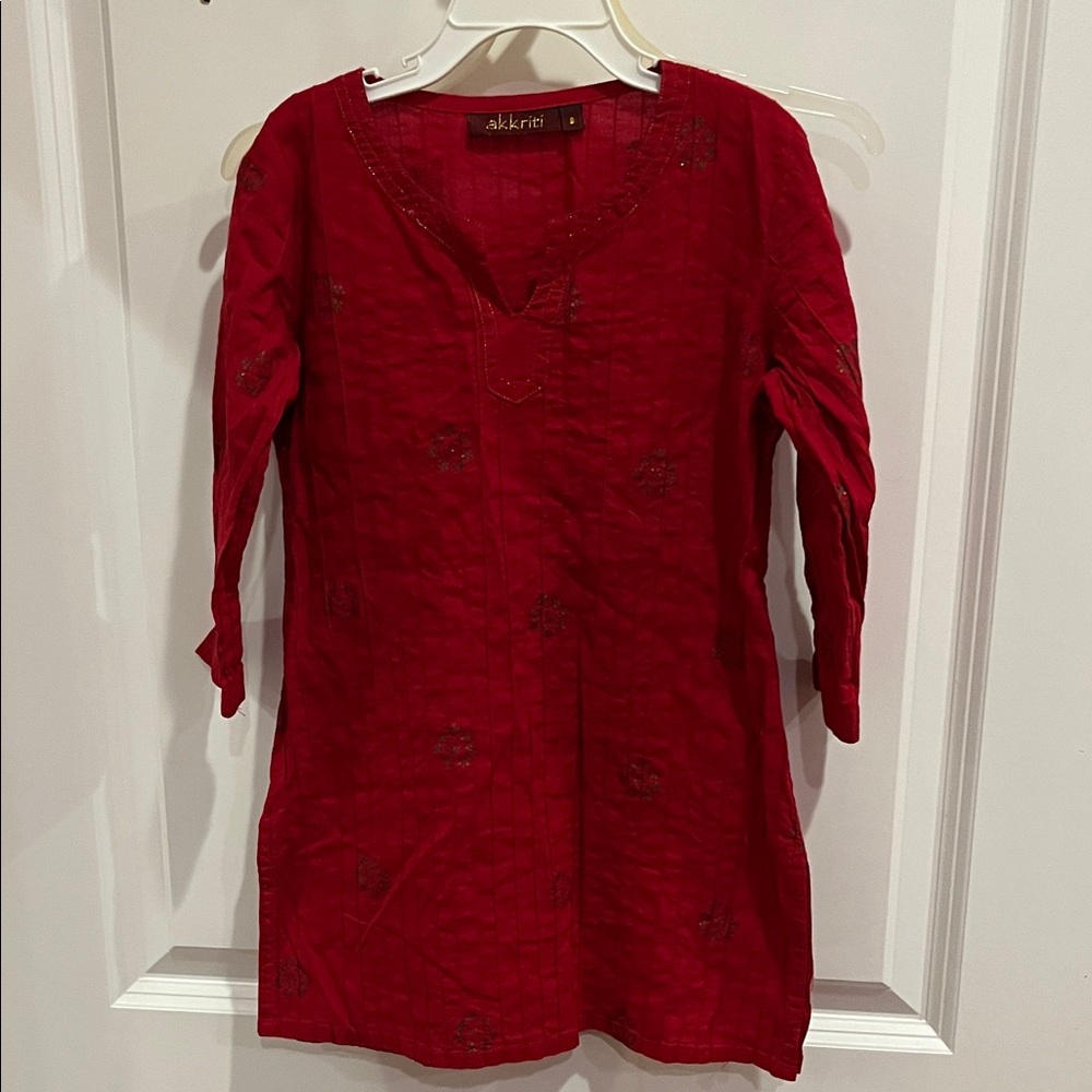 Red Embroidered Indian Tunic Top